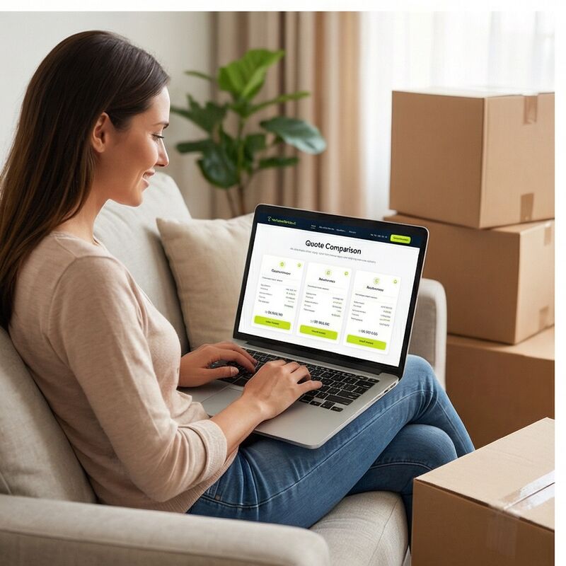 Medewerker regelt de bedrijfsverhuizing op laptop